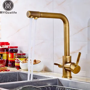 Роскошный смеситель с двойным носиком для ванной и кухни, кран для очистки питьевой воды, смеситель с двойной ручкой смеситель горячей и холодной воды