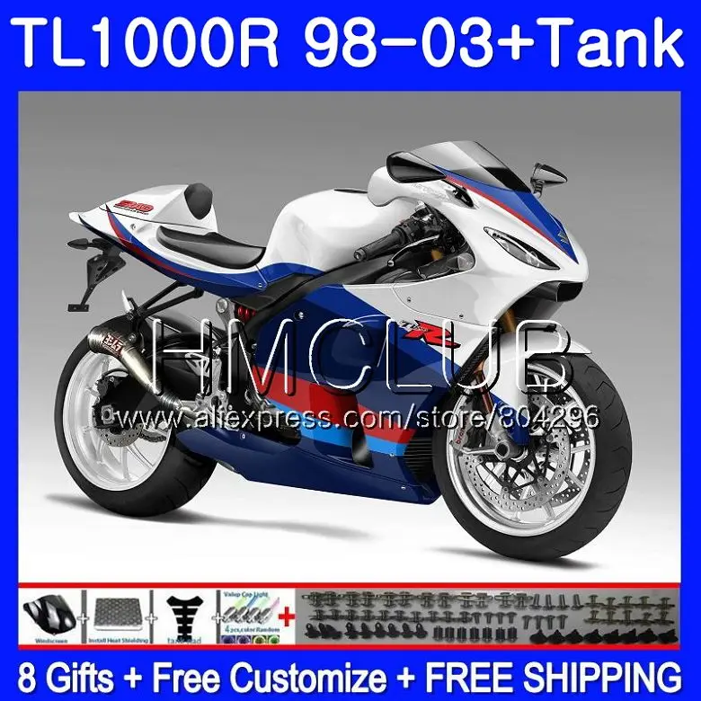 Бак для SUZUKI TL 1000 R TL1000R 98 99 00 01 02 03 25TK. 12 TL1000 R TL синий белый 1000R 1998 1999 2000 2001 2002 2003 обтекателя