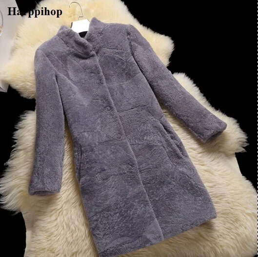 Новинка 2017 зимнее женское пальто средней длины из натурального меха ягненка