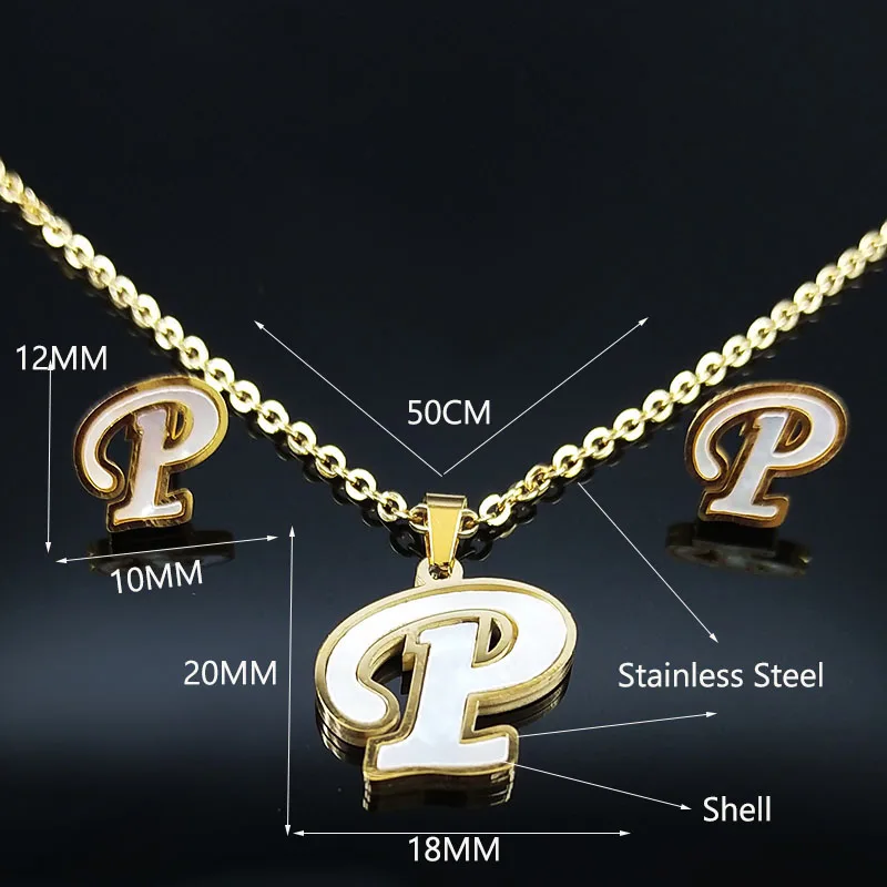 P буквы из нержавеющей стали в виде Ракушки Серьги Ожерелье ювелирный набор