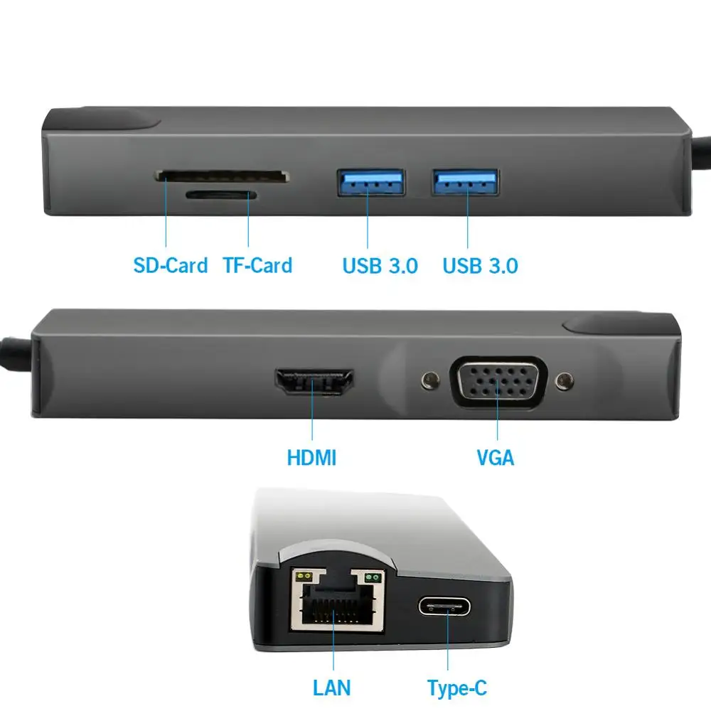 8В1 USB-C концентратор USB C к VGA HDMI 4K RJ45 Micro SD/TF кардридер адаптер Type 3 0 для MacBook Chromebook
