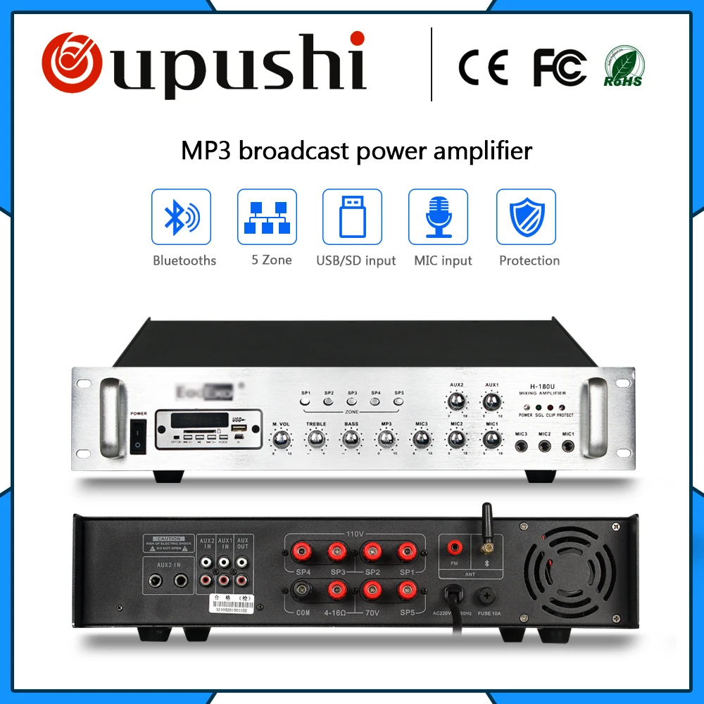 5 зонный усилитель pa oupushi usb fm радио 180 Вт bluetooth цифровой усилитель|digital amplifier|bluetooth
