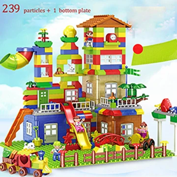 239pcs and 1plate 239-319 шт DIY большой размер частиц строительные блоки красочный городской замок обучающая игрушка для детей совместимая Duplo - Цвет: 239pcs and 1plate