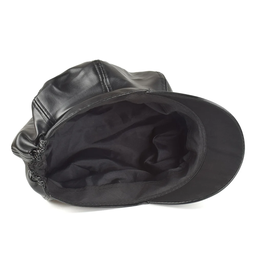 

2019 New Arrivals Fashion Women PU Leather Octagonal Caps Newsboy Cap Vintage Bonnet Beret Style Retro Leather Hat Cowboy