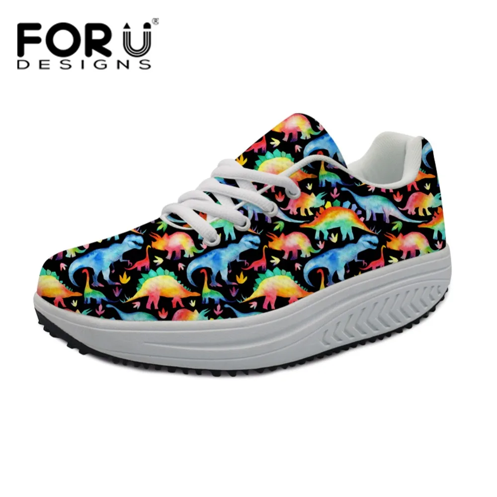 FORUDESIGNS/радужные женские кроссовки с принтом динозавра повседневные удобные для
