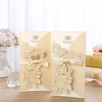 25pcs gold laser cut wedding invitations card rose heart greeting cards customize envelopes with ribbon wedding party decoration
