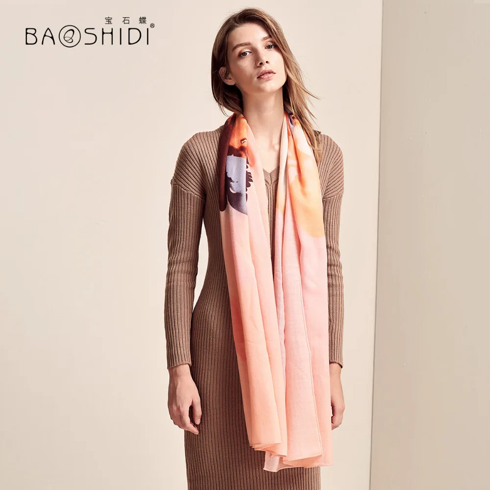 Женский шарф BAOSHIDI длинная теплая шаль из 100% шерсти зимняя мягкая бандана 2018 |