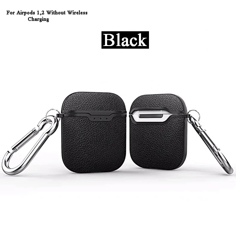 Чехол для наушников для Airpods 2 1 чехол роскошный чехол из силикона и ТПУ с рисунком личи беспроводной зарядки чехол для Apple Airpods - Цвет: Black