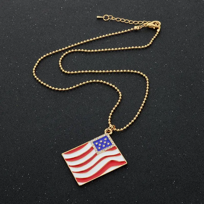 LongWay Vintage Jewelry Gold Color Fashion Crystal Us Flag Long Necklace Sweater Beads Chain Necklaces &amp Pendants Sne150871 | Украшения