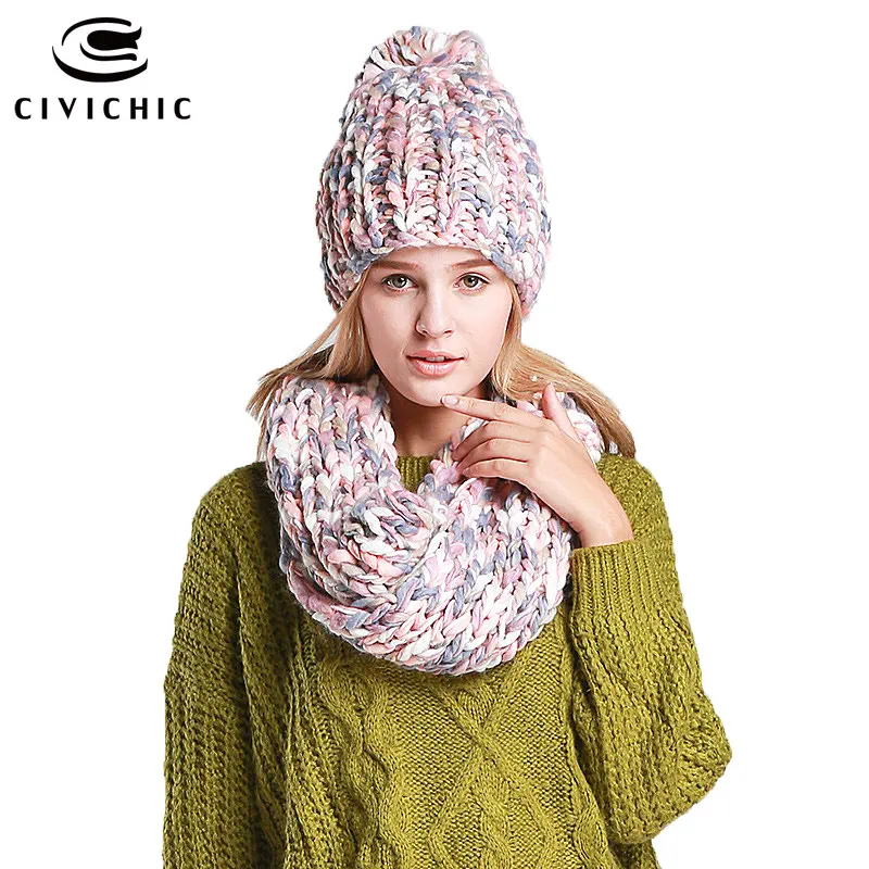 CIVICHIC Новое поступление ручной работы шапка и шарф комплект из двух предметов