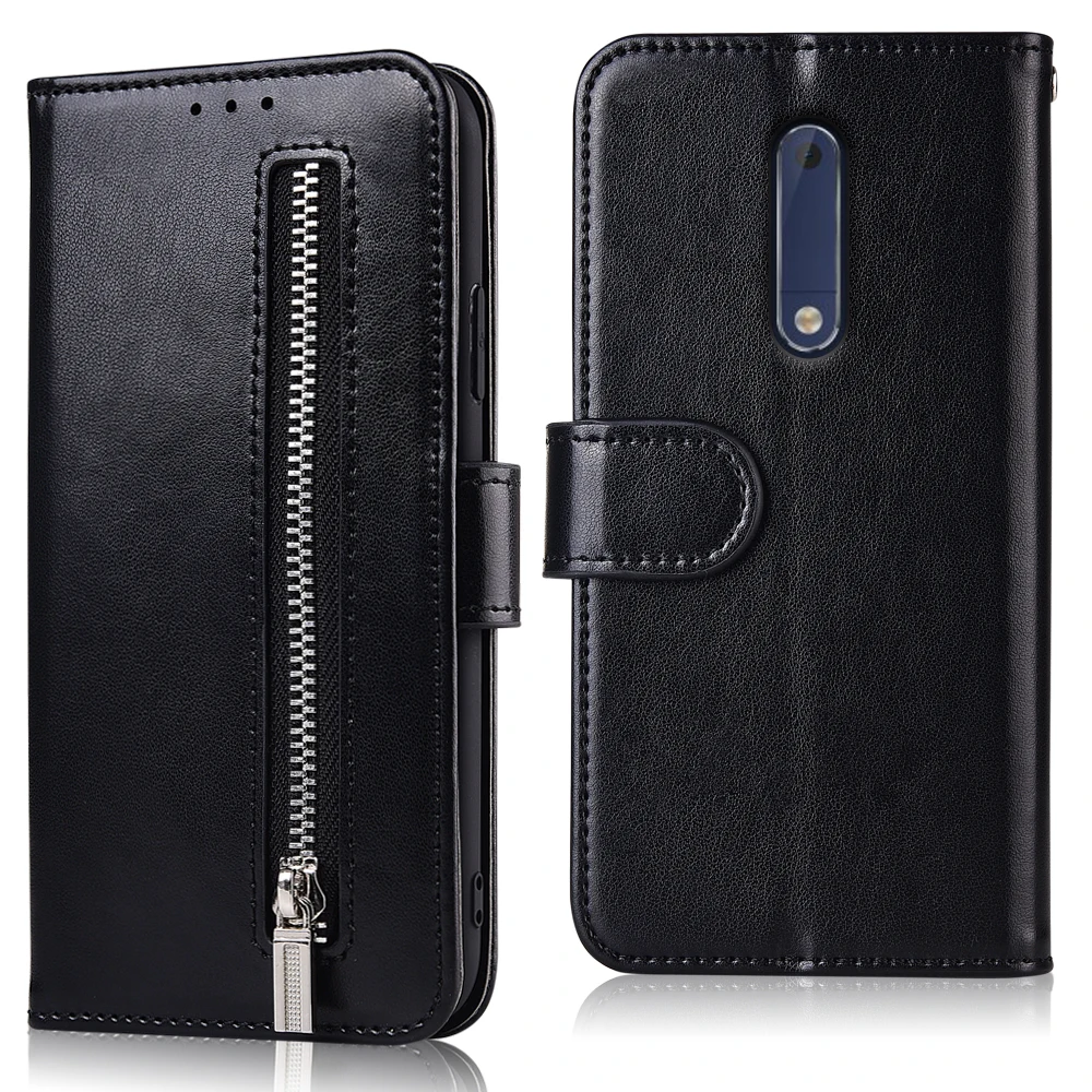 61Zipper-Black Для NOKIA 5 TA-1053 NOKIA5 5,2 ''Fundas на молнии Флип Бумажник кожаный чехол TPU мягкий чехол для Nokia5 чехол - Цвет: 61Zipper-Black