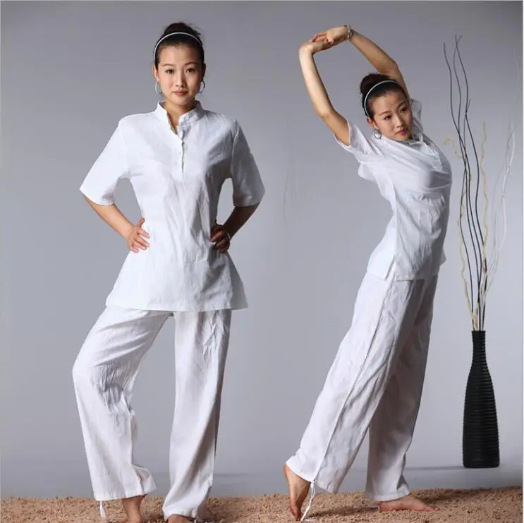 High quality Cotton linen Yoga Suits Spring Summer Short Sleeve martial Jacket + Pants Loose Tai chi Kungfu Comfortable Clothes |