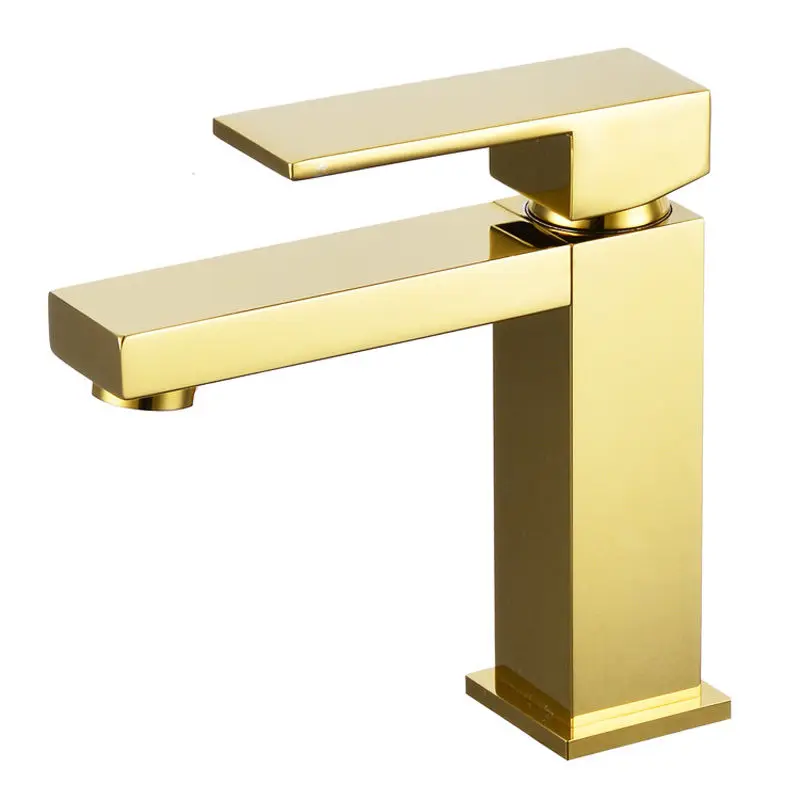 

free ship Gold finish square bathroom basin vessel sink faucet mixer tap deck mounted