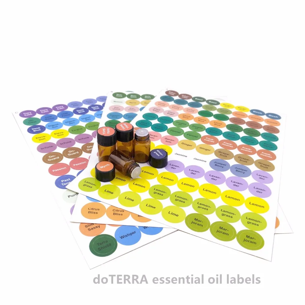 1set Pre-Printed Essential Oil Bottles Cap Lid Labels Round Circle Stickers Colorful For ALL doTERRA Young Living Oils Organizer