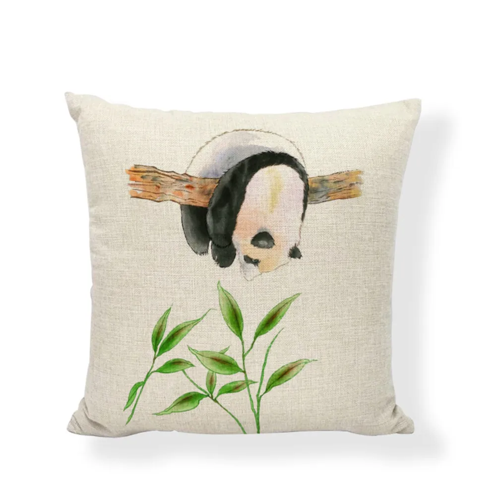 Panda Cushion Cover Cute Chinese National Treasure Linen Cotton Home Sofa Decor Happy Camper Butterfly Gifts Throw Pillow Covers | Дом и сад