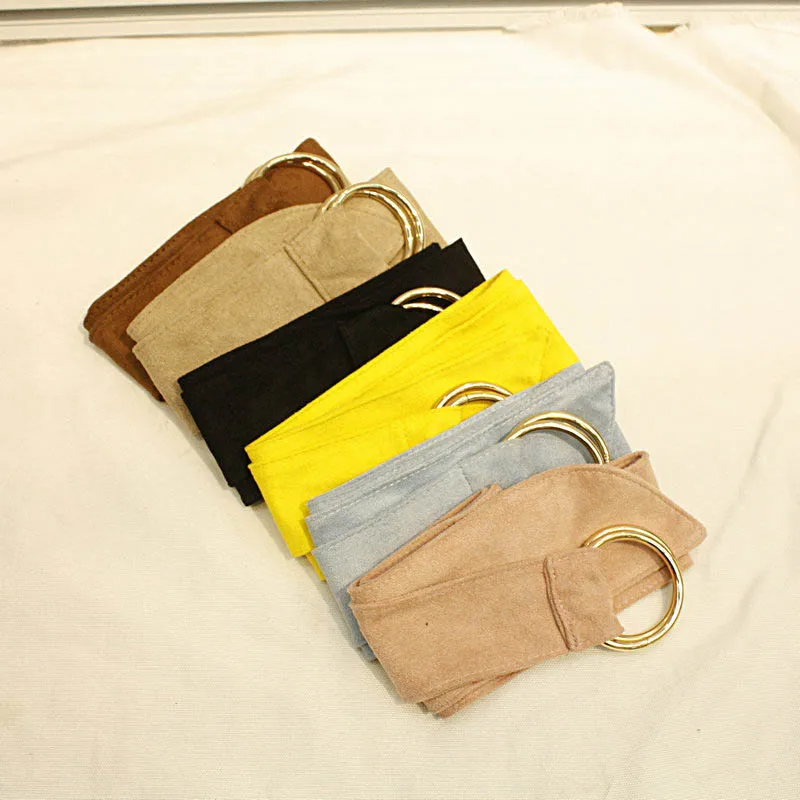 

Newly Fashion Women Belt Double Metal Rings Suede Knotted Belt Dress Decoration m99