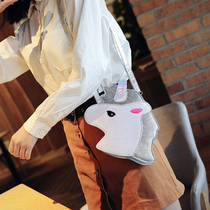 

Fashion Laser Sequins Unicorn Shape Shoulder Bag Handbag Pink & Blue Ladies Purse Crossbody Messenger Bag