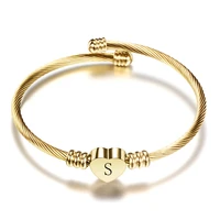 fashion girls gold color stainless steel heart bracelet bangle with letter fashion initial alphabet charms bracelets for women