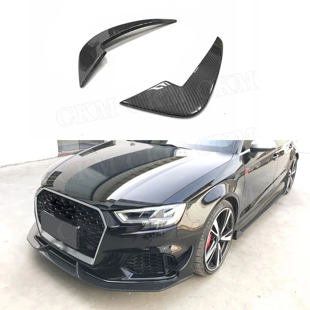 

2PCS Carbon Fiber Front Bumper Canards Trim Winglet For Audi A3 RS3 Sedan Fins Shark Style Molding Garnish Bumper Decoration