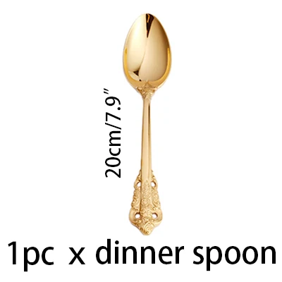 20cm Dinner spoon 1 шт. роскошный золотой набор посуды Винтаж Western золотые столовые приборы Нержавеющая сталь нож, вилка, набор серебра Набор Кухня Flatwe - Цвет: 20cm Dinner spoon