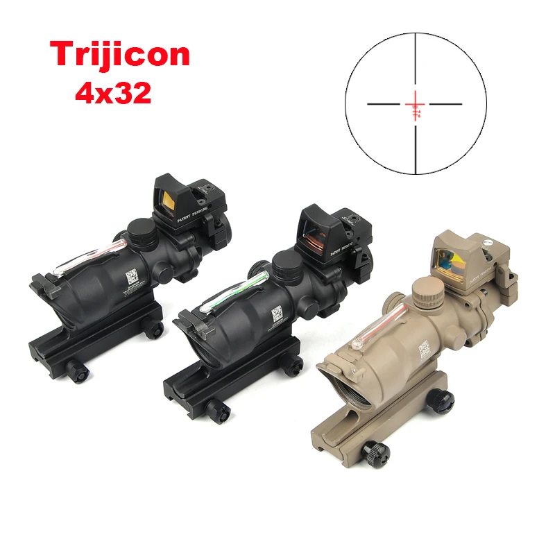 Trijicon ACOG 4X32 оптика из настоящего Волокна Красная точка с подсветкой шеврон стекло травленая сетка тактический оптический прицел охотничий оптический прицел