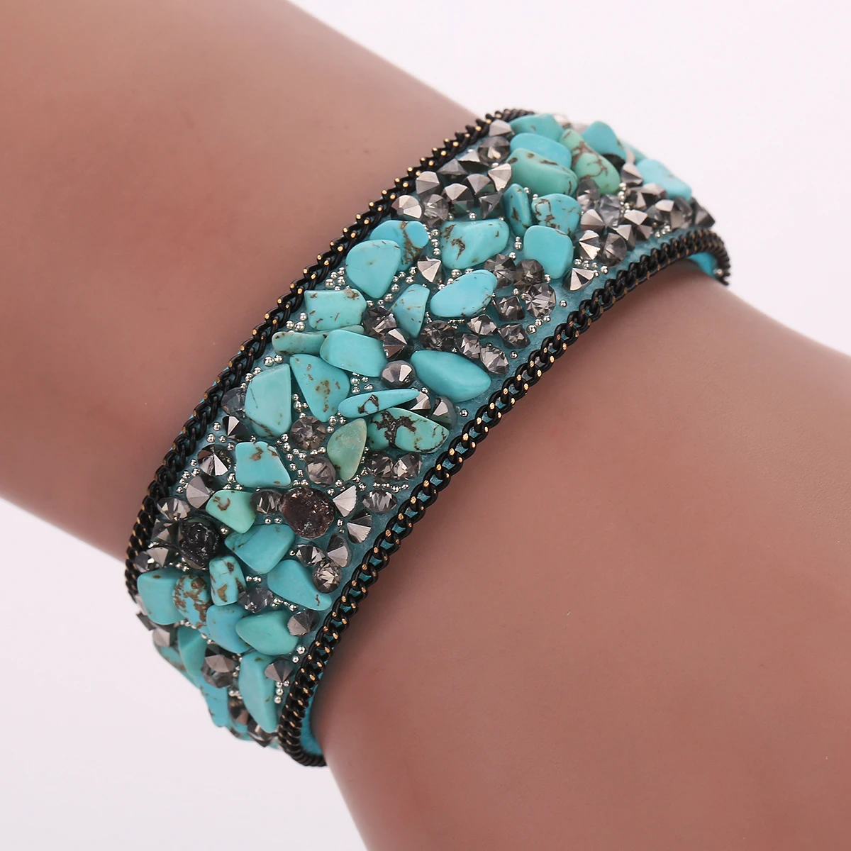 Pulseras mujer moda Модный женский кожаный браслет с камнями Браслеты Женские ювелирные аксессуары дешевая цена
