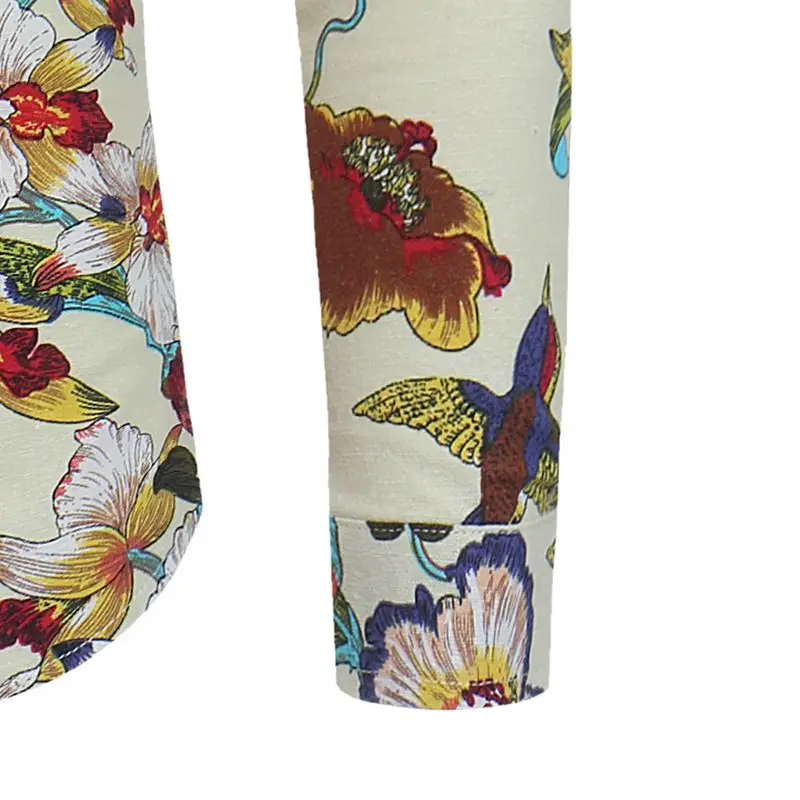 

Spring Autumn Men's Clothing Long Sleeved Flowers Bird Printed Slim Men's Shirts Fashion Male Casual Business Social Shirt