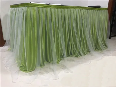 green and white С вуалью и балетной пачкой Юбка для стола для вечерние свадебные дома украшение для банкета Юбка для стола ing для катерть для стола крышка - Цвет: green and white