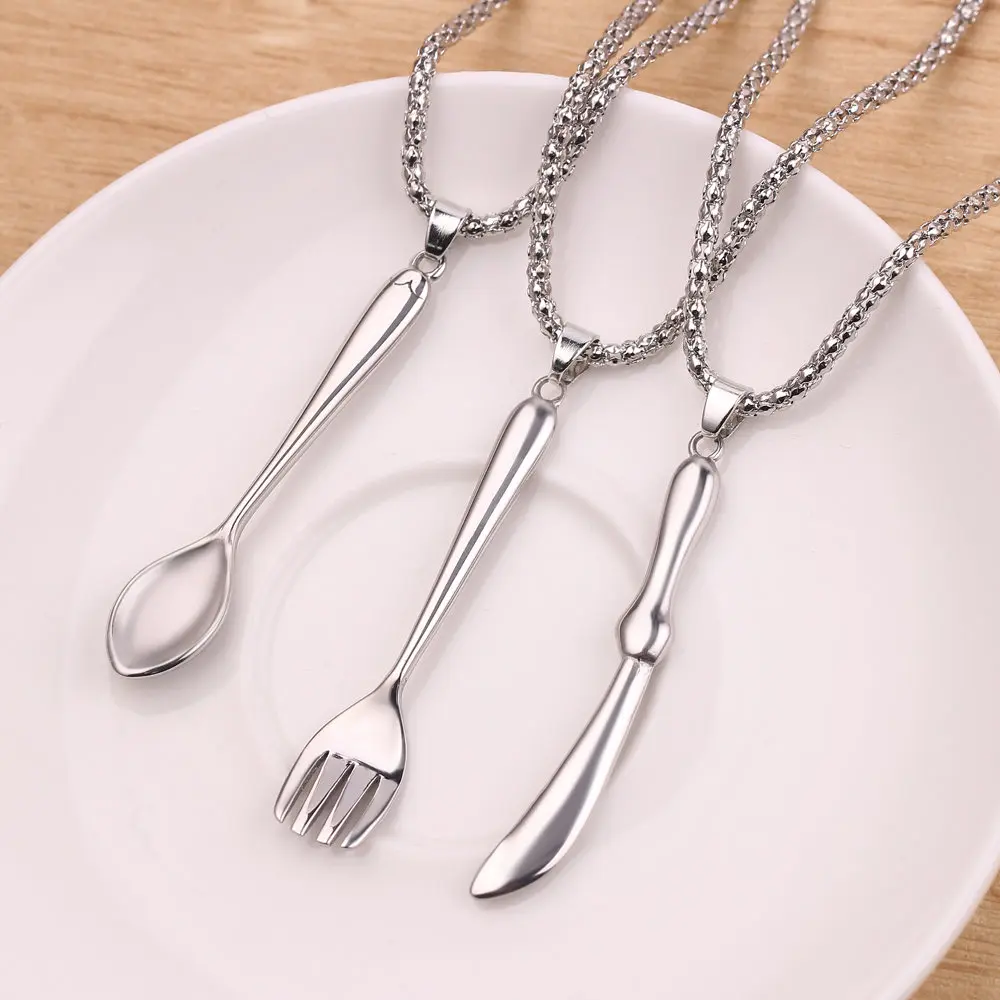 Хип хоп посуда ожерелье ножи и вилки ложка с подвеской простое модное рок
