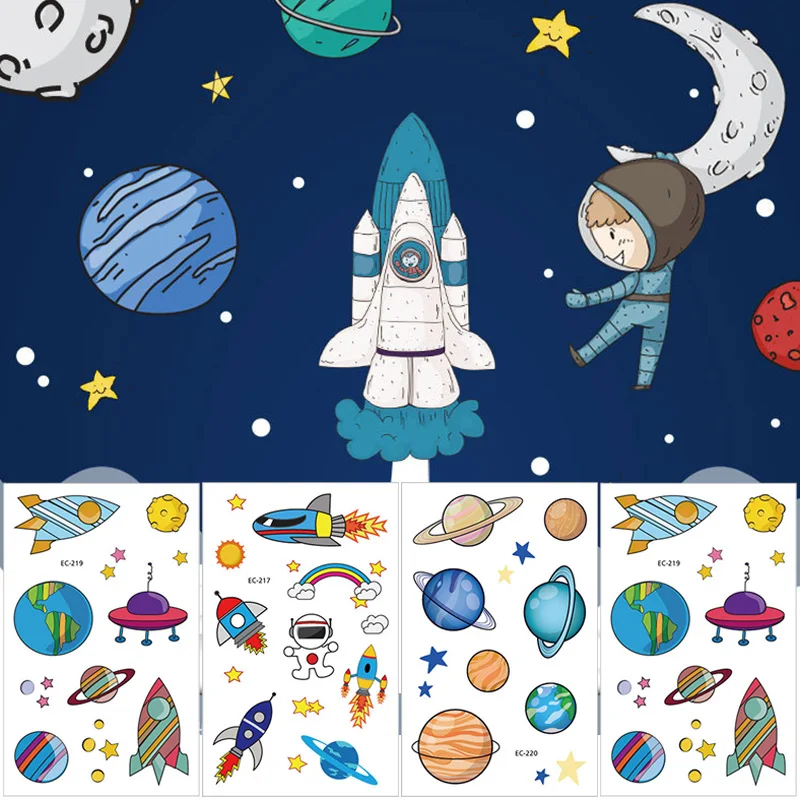 

Cyuan Outer Space Party Tattoo Stickers Water Proof Temporary Tattoo Stickers for Boy Birthday Solar System/Rocket Ship Party