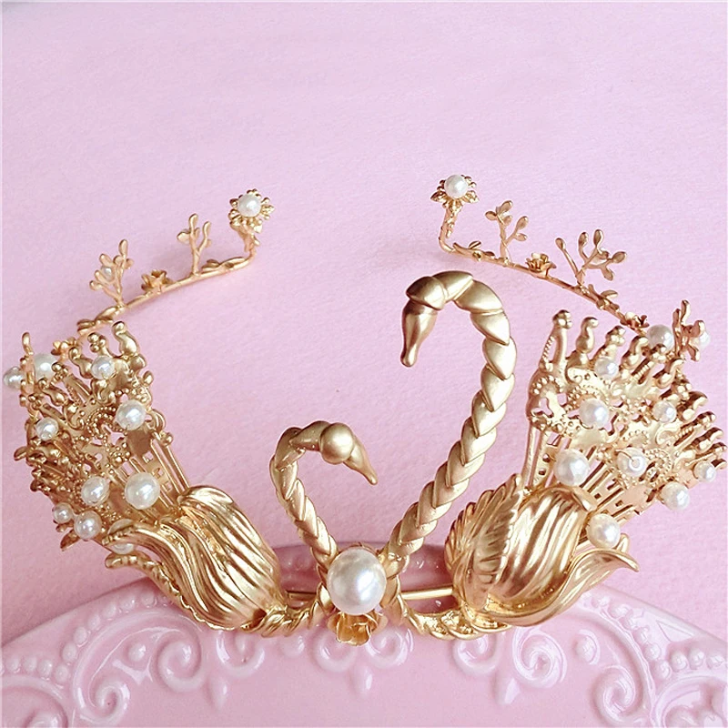 Барокко Ручной Лебедь Pageant Диадемы для Свадебной Моды Ювелирные Изделия Перлы