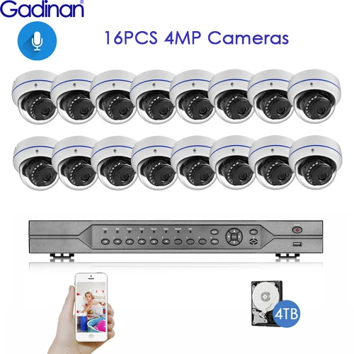 Gadinan H.265 16CH 5MP POE NVR система видеонаблюдения 5MP 335E 4MP 3MP 2MP 1080P Аудио Микрофон POE ip-камера P2P комплект видеонаблюдения - Цвет: 16PCS 4MP Cameras