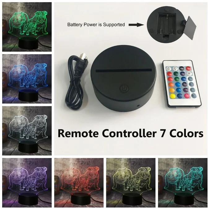 Controller 7 Color Новинка, милый щенок, бульдог, семейный 3D светодиодный ночник, милая собака, собачка, животное, настольный домашний спальный домик, декоративный светильник, подарок для ребенка - Испускаемый цвет: Controller 7 Color