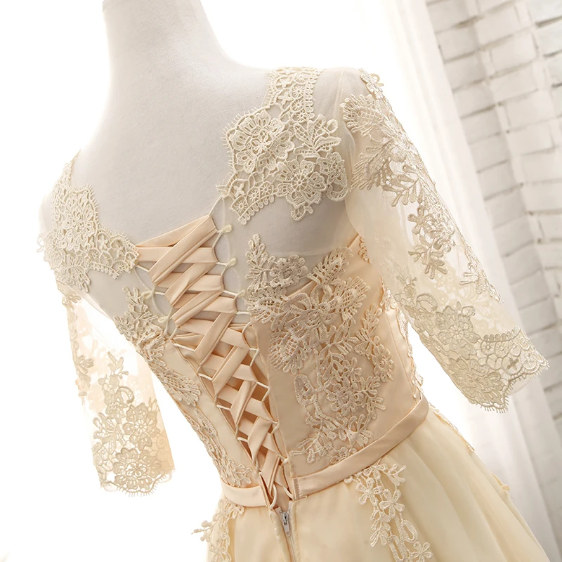 Женское кружевное платье в пол элегантное винтажное цвета шампанского для