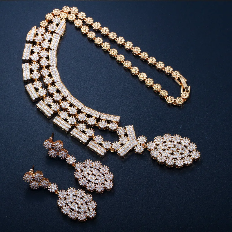 Stunning Dubai Gold Color Cubic Zirconia Heavy Jewellery Set For African Beads Nigerian Wedding Jewelry Sets | Украшения и