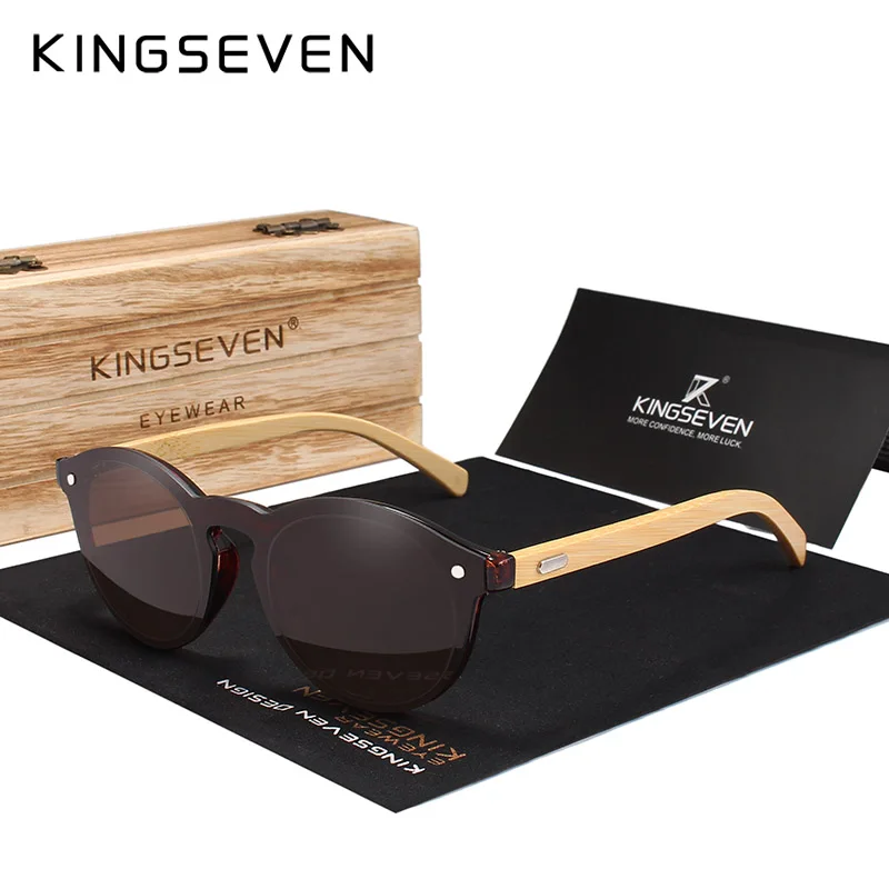 Brown Bamboo KINGSEVEN Солнцезащитные очки Мужские бамбуковые солнцезащитные очки женские брендовые дизайнерские оригинальные деревянные очки Oculos de sol masculino - Цвет линз: Brown Bamboo