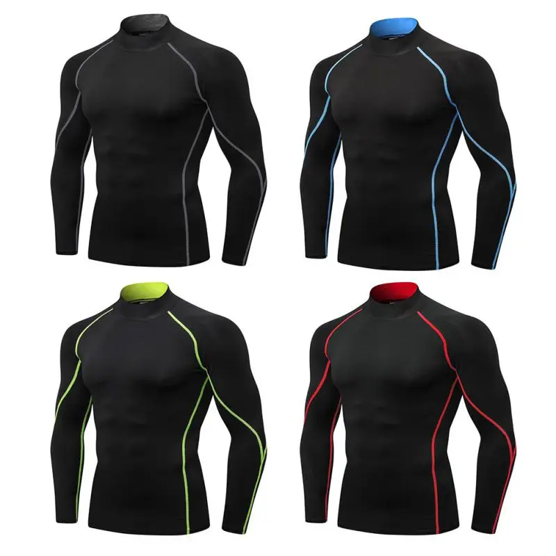 Мужские футболки с длинным рукавом speed Dry, фитнес, высокий воротник, футболки для тренировок