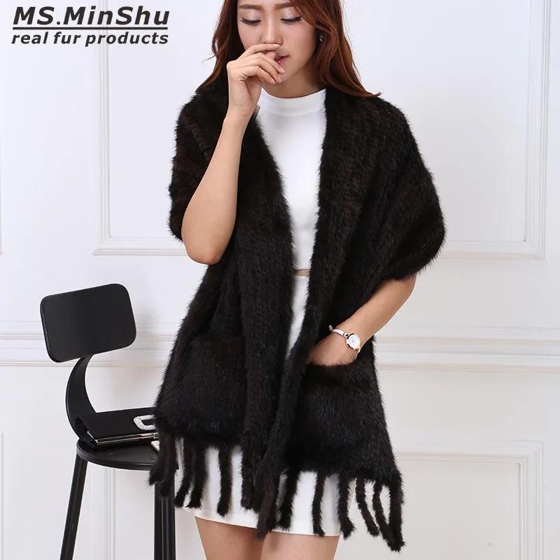

Knitted Mink Fur Shawl Fashion Pashmina Wraps Real Mink Fur Scarf Autumn Winter Women Poncho Luxury Fur Shawl Female
