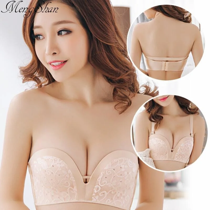 

MengShan Women Magic Push Up Bra Strapless Women's Bras Underwired 1/2 Cup Back Band Dress Wedding backless Party Wedding Female