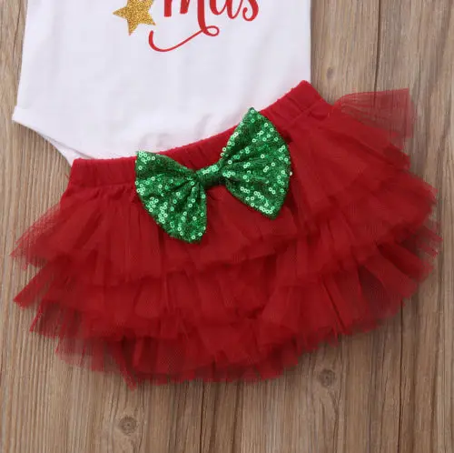 

Newborn Xmas Clothes New Infant Baby Girls Christmas Outfits Romper Tutu Shorts Headband Clothes