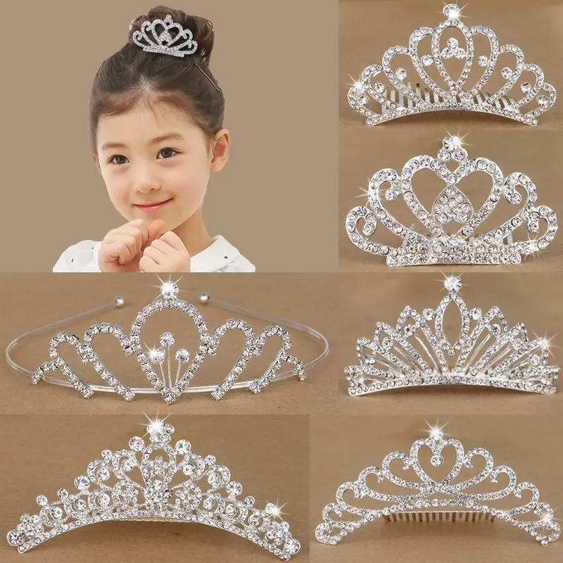 Girl Hair Accessories Gorgeous Pretty Rhinestone Tiara Crown Exquisite Headband Comb Pin Party Wedding Bridal Birthday gift 2pcs | Детская