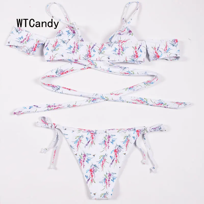WTCandy новые сексуальные бандажные стринги бикини с рукавами белый купальник