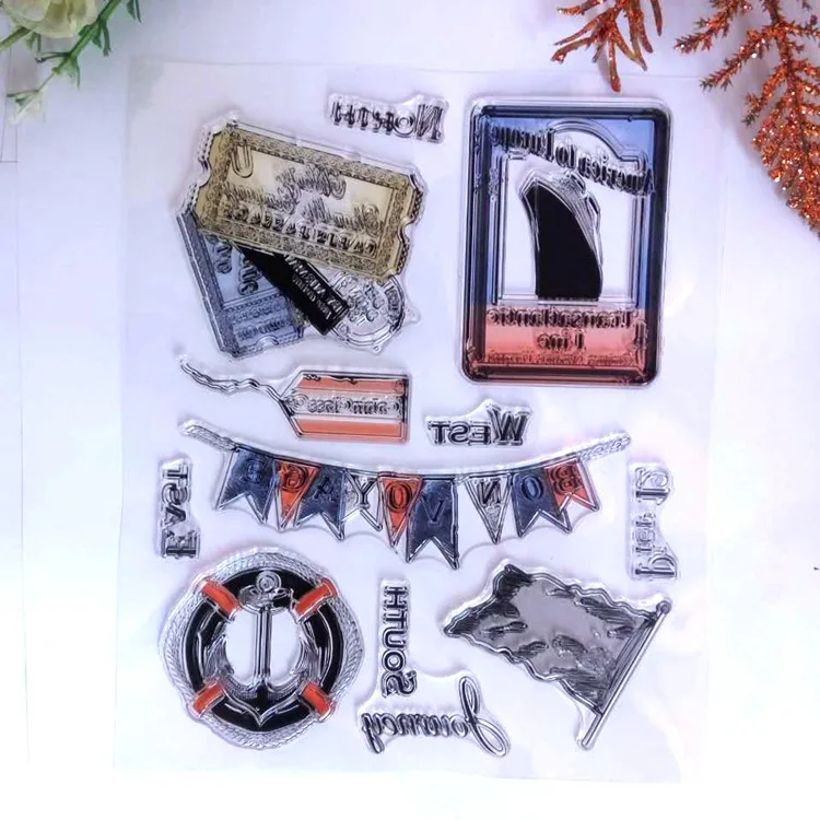 Прозрачные резиновые штампы путешествия для скрапбукинга bon voyage баннер марки|stamp