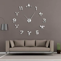 weightlifting fitness room wall decor diy giant wall clock mirror effect powerlifting frameless large wall clock gym wall watch