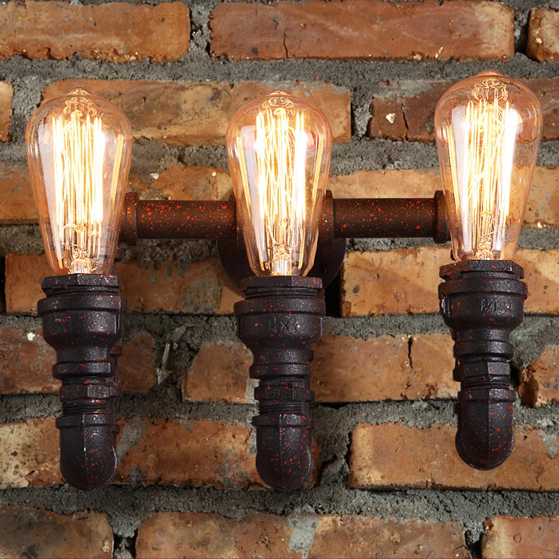 Черная водопроводная настенная лампа E27/E26 в стиле ретро 2/3 светодиодов|led sconce|wall