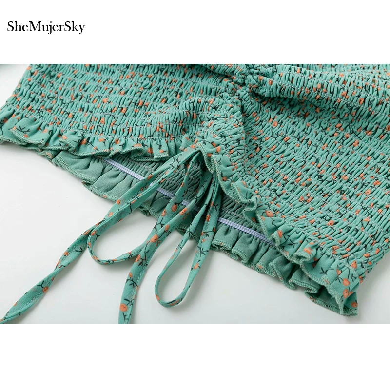 SheMujerSky Сексуальная зеленая печать короткая шифоновая блузка женская летняя с
