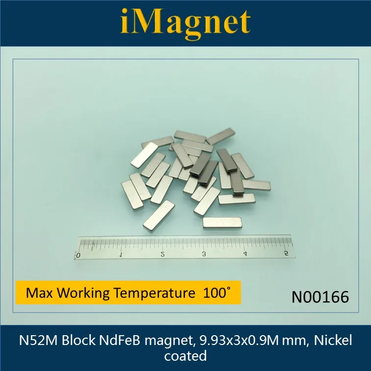 

N00166 20 шт N52M блок супер сильный редкоземельный неодимовый магнит, 9,93x3x0,9 мм, кубовидный NdFeB магнит, магнит для холодильника