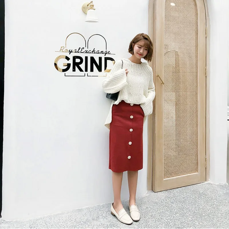 Женская замшевая юбка карандаш на пуговицах осень 2019|Женские юбки| |