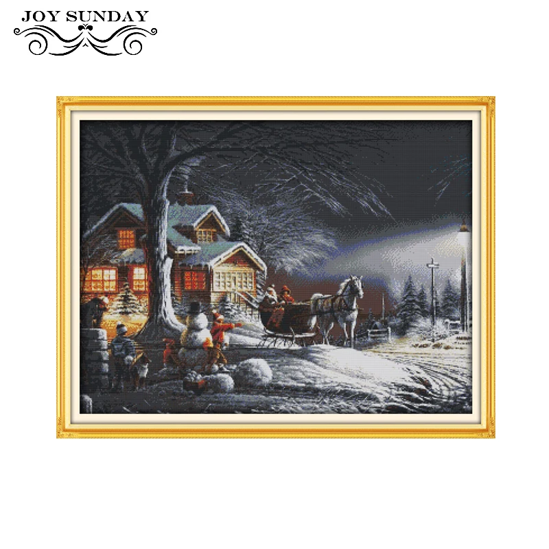Cross Stitch-F519 Joy Sunday зима снег Вышивка крестом узор 11ct 14ct сделай сам ручная работа Счетный напечатанный DMC китайская ручная вышивка наборы рукоделие - Цвет: Cross Stitch-F519