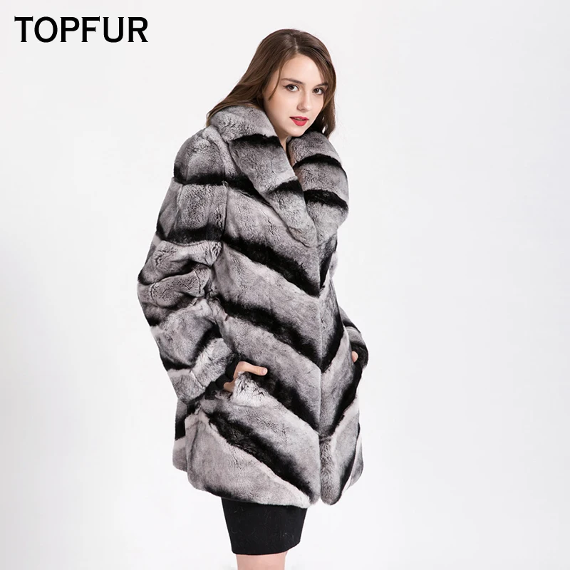 TOPFUR Casual Plus Size 2021 New Winter Natural Real Rex Rabbit Fur Thick jacket Women Warm Winter Real Fur With Fur Collar